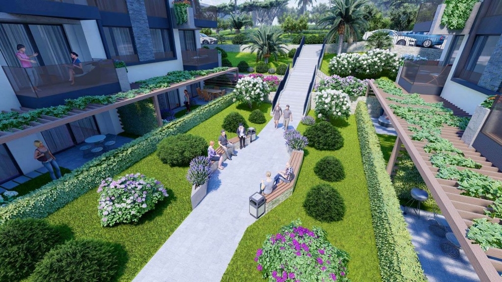 Krásná upravená zahrada s dětským hřištěm