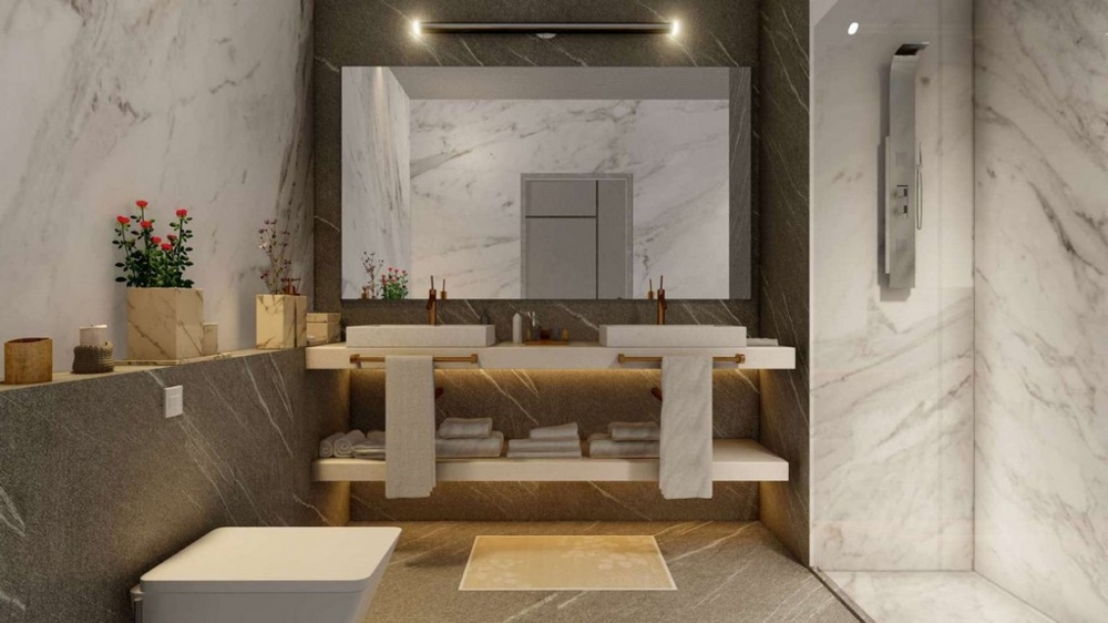 Vysoce kvalitní koupelna s velkým sprchovým koutem