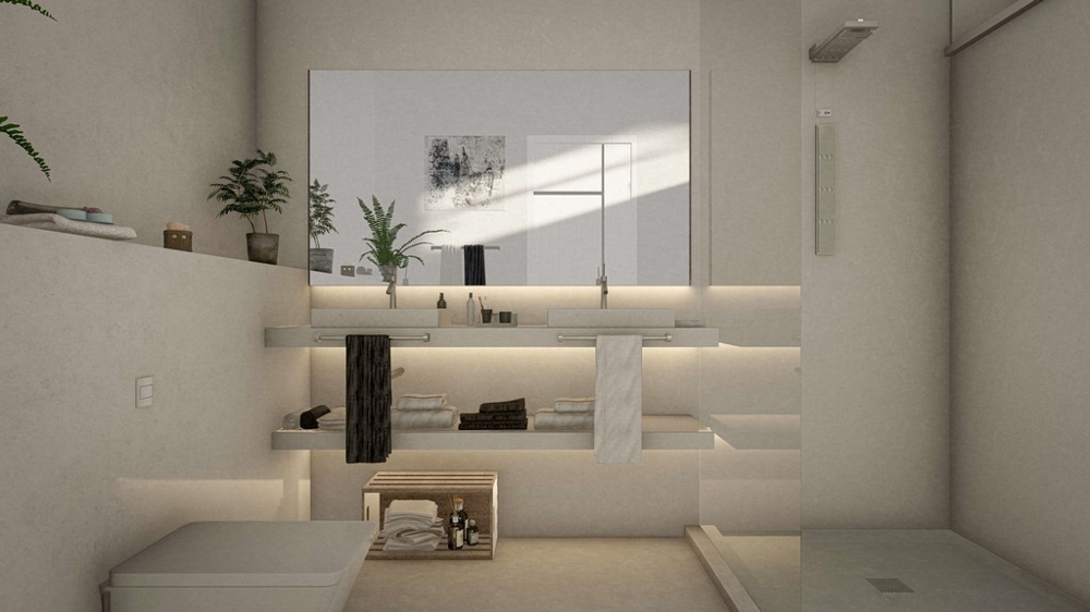 Moderní a světlá koupelna.