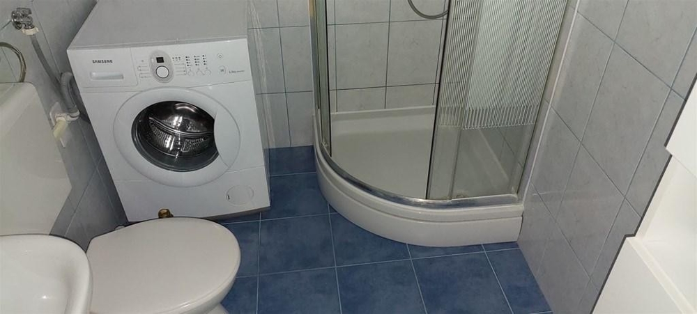 Koupelna se sprchovým koutem.