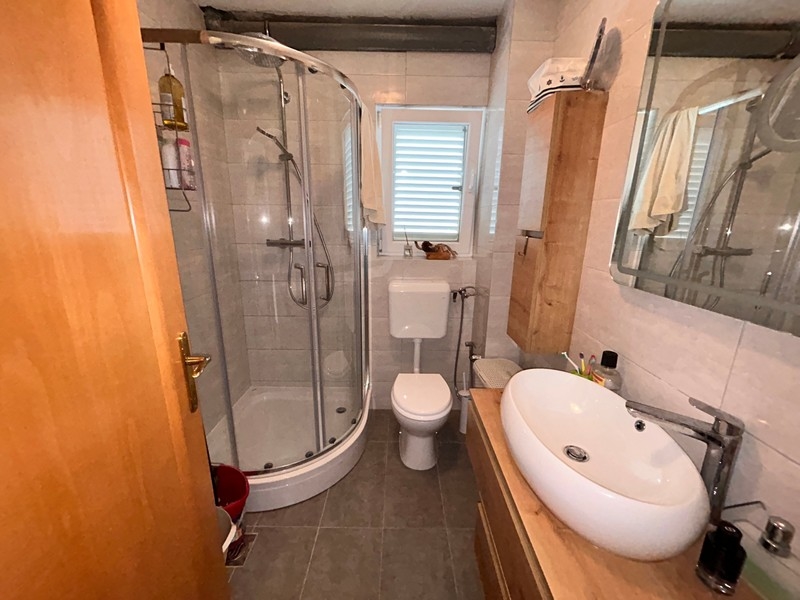 Koupelna se sprchovým koutem.