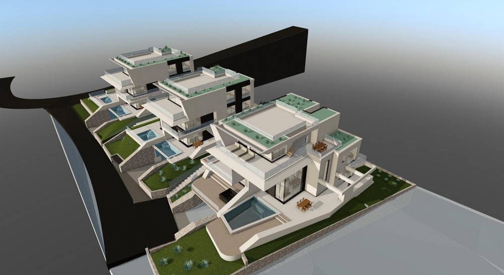 Vizualizace bytového komplexu s bazény