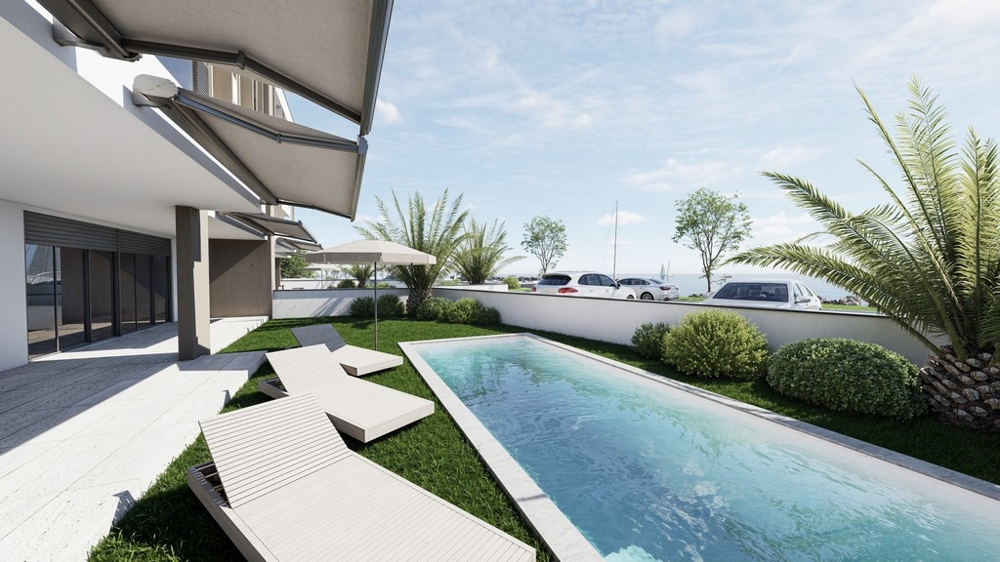 Prodej přízemního bytu s bazénem v novostavbě přímo u moře - Panorama Scouting.