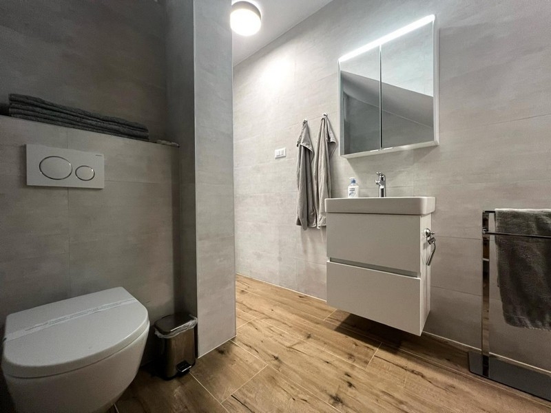 Moderní koupelna s umyvadlem a WC