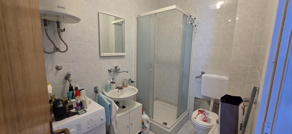 Koupelna se sprchovým koutem.