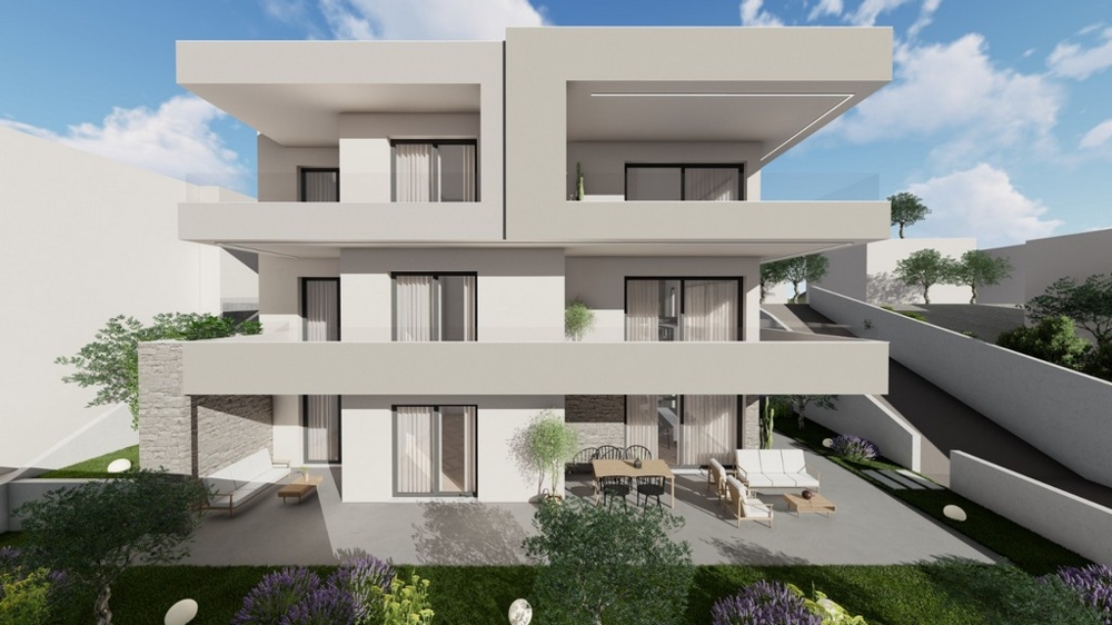 Současná architektura s prostornými terasami a středomořskou zahradou