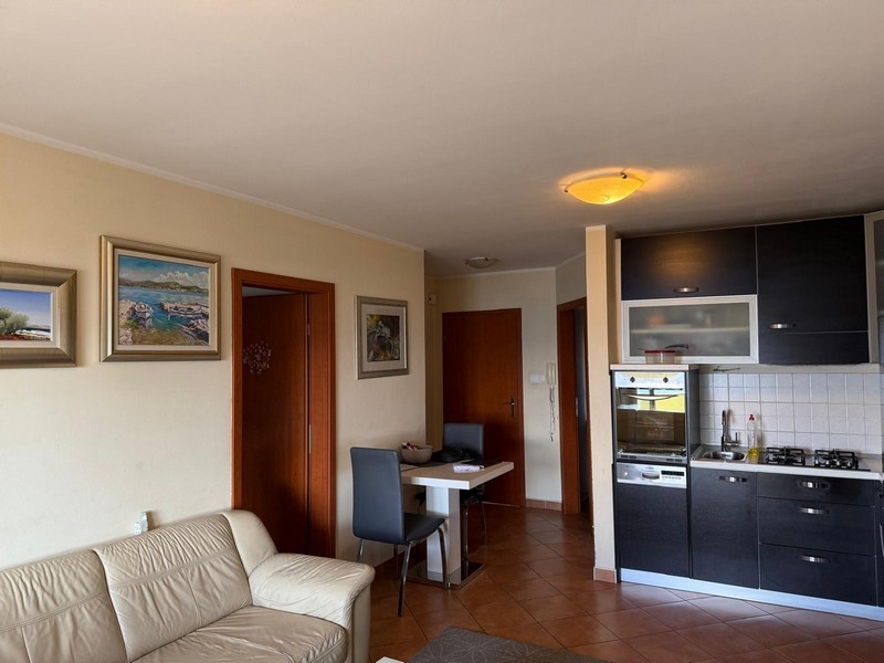 Otevřený obývací a kuchyňský kout s vybavenou kuchyní