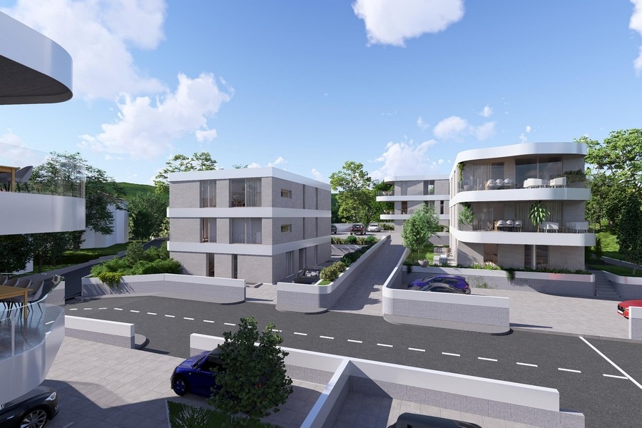 Penthouse na prodej v Krku, pohled z ulice na budovy