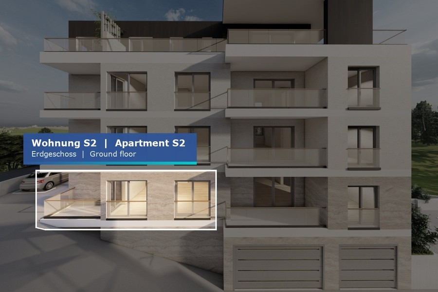 Poloha bytu S2 v přízemí novostavby v Primoštěni