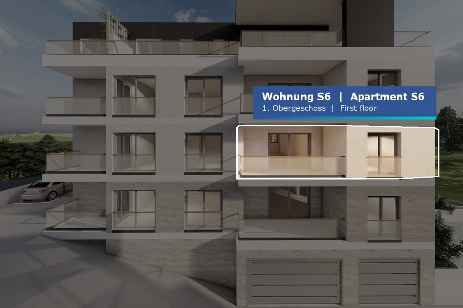 Poloha bytu S6 v prvním nadzemním podlaží novostavby v Primoštenu
