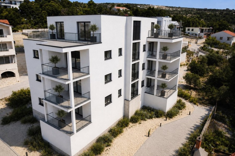 Vizualizace hotového obytného domu s balkony