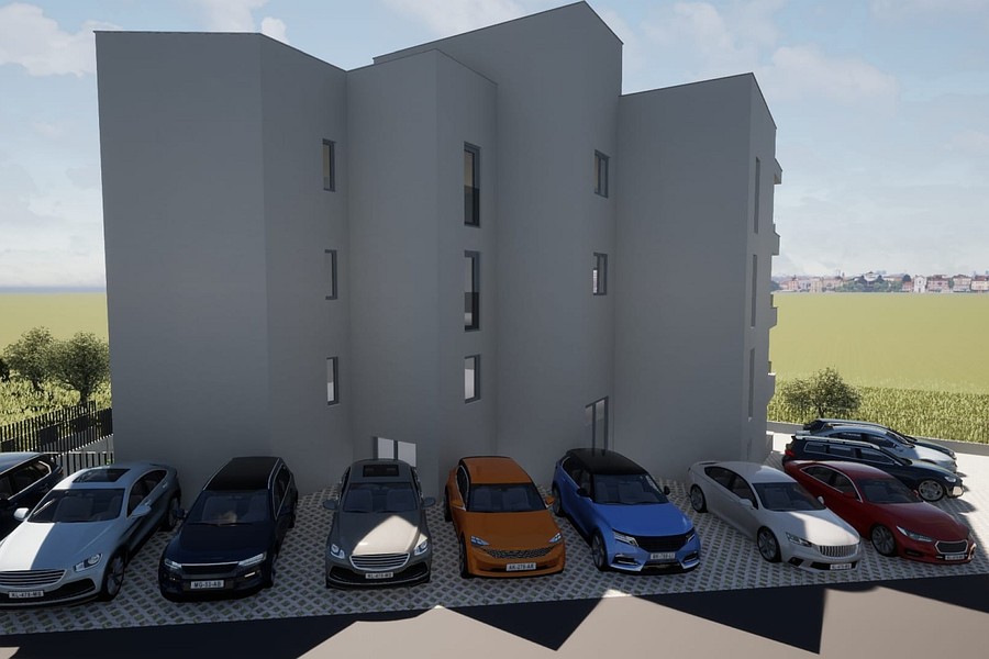 Zadní část s venkovními parkovacími místy