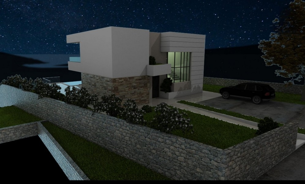 Vila na pozemku G466 v noci.