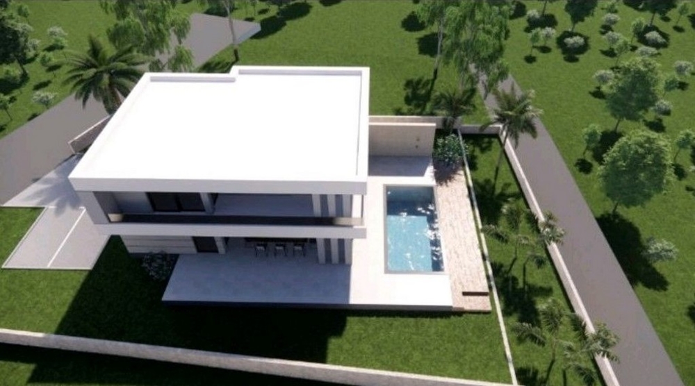 3D vizualizace moderní vily s bazénem v Chorvatsku.