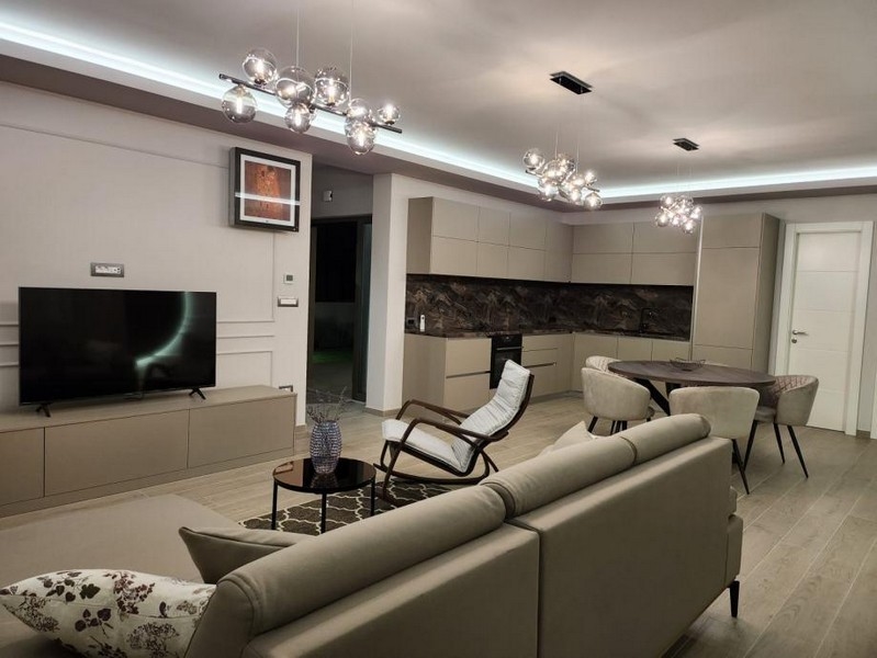 Obývací pokoj - 3D vizualizace s luxusním nábytkem.