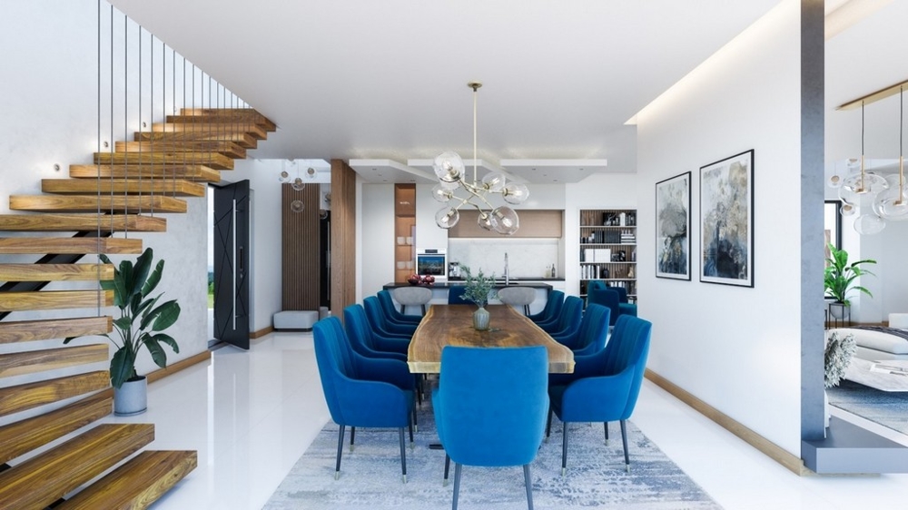 Dřevěné schody bez zábradlí. Moderní.