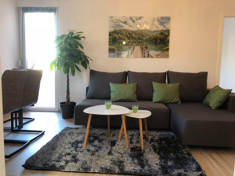 Útulný obývací pokoj s pohovkou a televizí v Chorvatsku