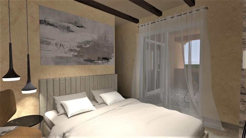 Ložnice s manželskou postelí a přístupem na terasu ve vile ve Vrbniku, ostrov Krk, nemovitost Chorvatsko, Vrbnik, ostrov Krk vila na prodej