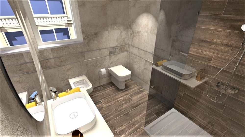 Koupelna s moderní sprchou a umyvadlem ve vile ve Vrbniku, ostrov Krk, nemovitosti Chorvatsko, Vrbnik, ostrov Krk vila na prodej