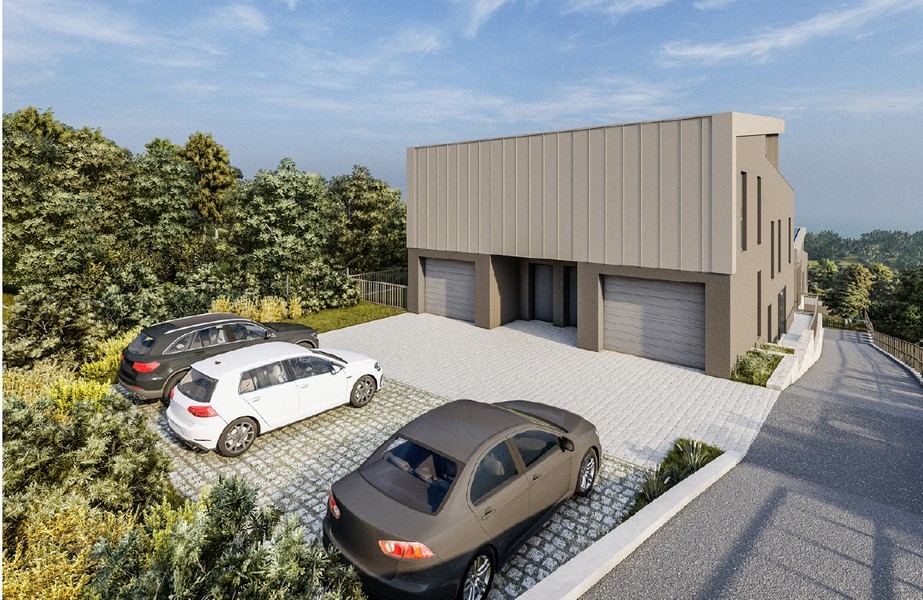 Parkovací místa před vilou H3051 v Chorvatsku.