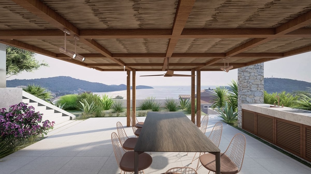 Středomořská venkovní plocha vily H3358 v Rogoznici.