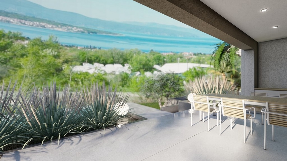 Terasa s výhledem na moře a moderním nábytkem
