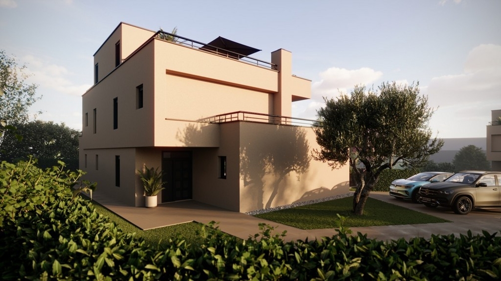 Zadní strana a pohled na parkovací místa vily H3516.