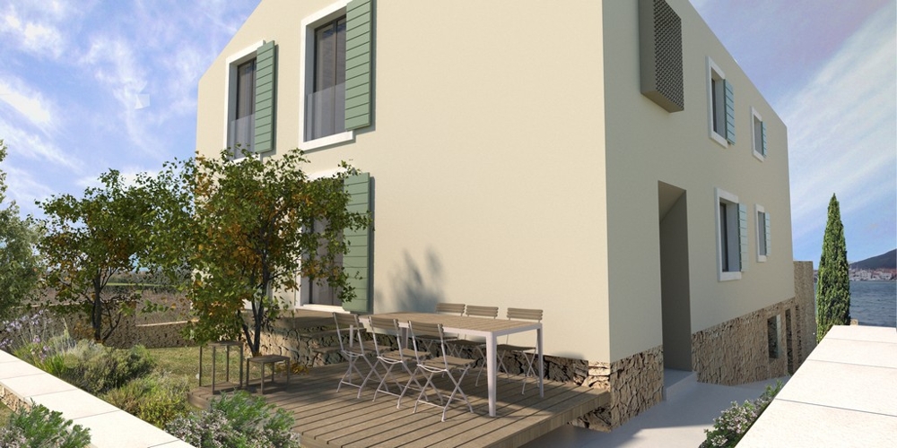 Vizualizace venkovního pohledu na dům přímo u moře