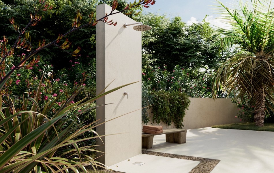 Venkovní sprcha na zahradě