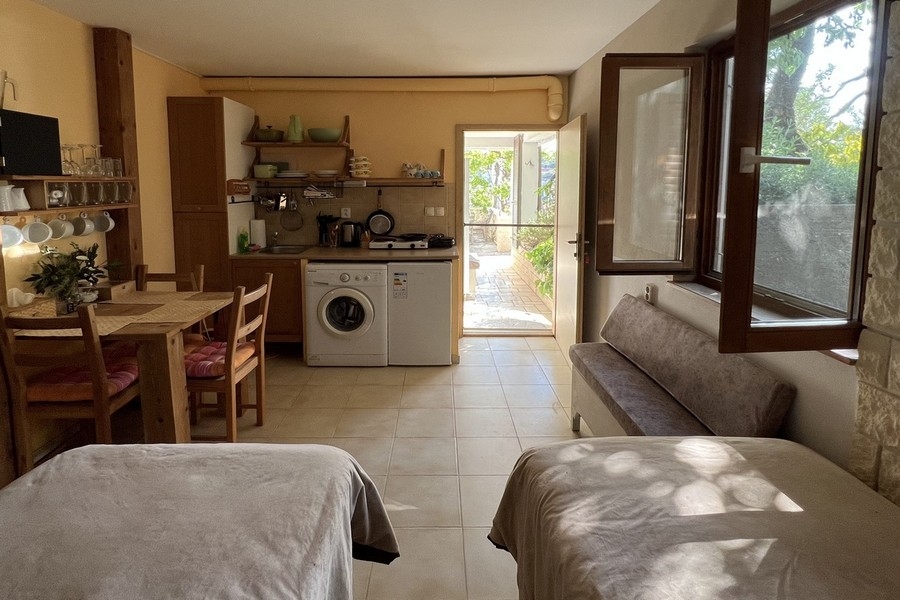 Studio s kuchyňským koutem a přístupem do venkovního prostoru