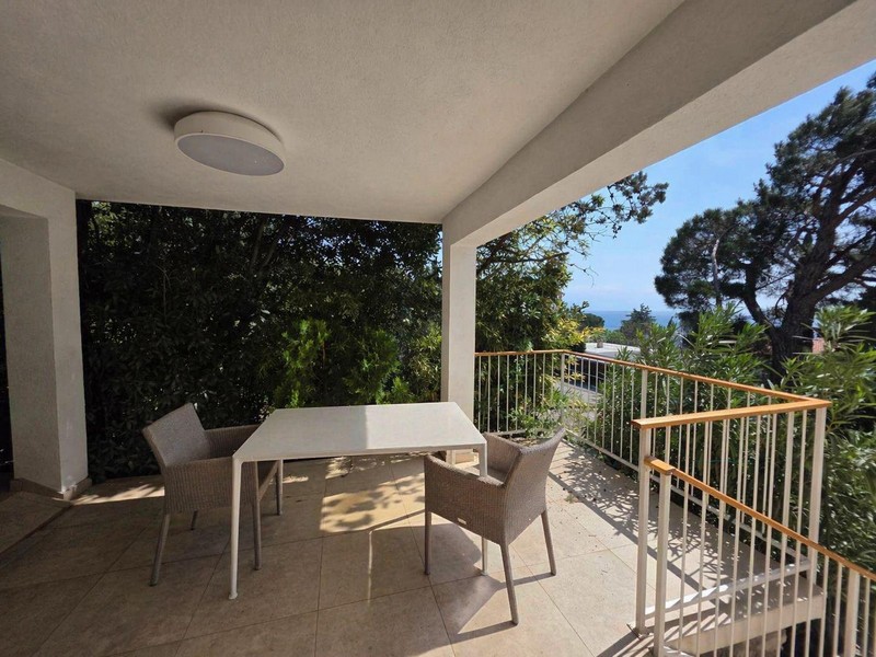 Krytá terasa s jídelním koutem a výhledem do krajiny