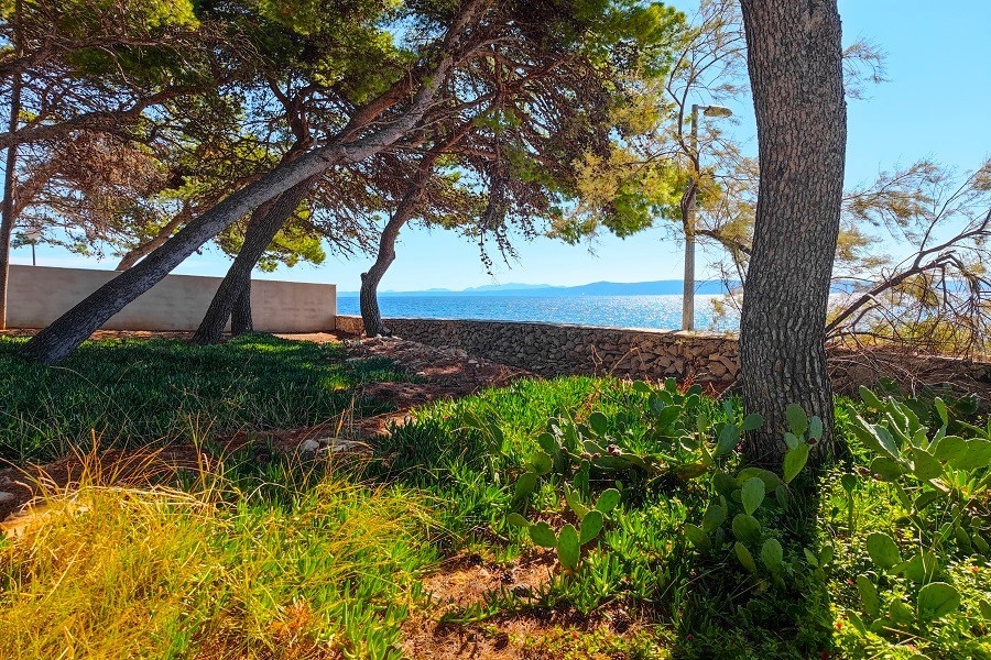 Pobřežní poloha se skalnatou pláží a výhledem na záliv