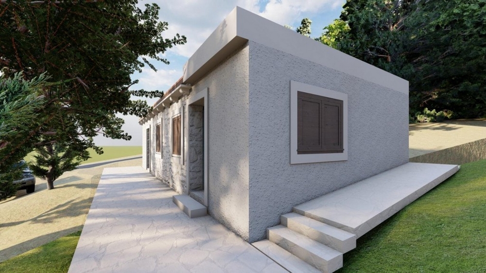 Výhled na dům se zahradou a příjezdovou cestou v přírodním prostředí